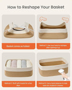 Small Woven Basket, 13.5 x 9.5 x 5 Inches, Storage Basket for Organizing, Cute Small Rope Shelf Closet Cube Storage Bins Baskets for Shelves, Dog Toy Gift Baskets Empty, 3 Pack White & Brown