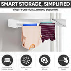 Wall Mounted Laundry Drying Rack, Retractable Clothes Drying Rack, 6 Rods Towel Drying Rack with Wall Template for Installation, Magnetic Dryer Ball Holder with Dryer Balls, White