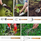 5-Piece Garden Tool Set, Heavy-Duty Rust-Resistant Stainless Steel with Ergonomic Non-Slip Wooden Handles – Durable Gardening Tools Gift, Includes Trowel, Transplanter, Hand Fork, Cultivator & Weeder