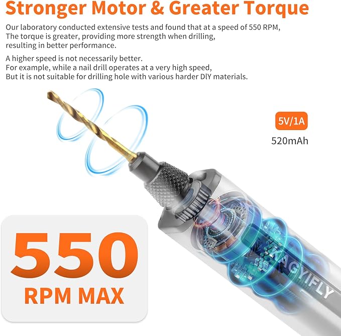 Cordless Mini Drill Pen with 10 Bits, Brushless Motor, 0.2 N·m High Torque, LED Lights, Rechargeable Small Electric Hand Drill Set for Jewelry Making,Keychain,Resin,Plastic,Seashells,Wood DIY