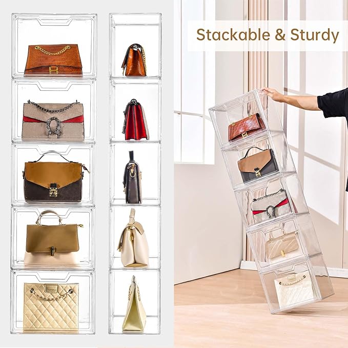 Stackable Storage Bins,Clear Acrylic Display Case, Acrylic Boxes with Lids, Stackable Storage for Handbags & Purse, Magnetic Lid Storage Bins for Home Organization-1 Pack