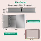 TokeShimi 36x24 Medicine Cabinet Mirror with Storage Tempered, Aluminum Surface Mount or Recessed Medicine Cabinet Silver with Adjustable Shelves for Bathroom Wall Cabinet Farmhouse