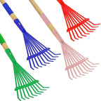 Kids Leaf Rake -Small Wooden Handle Leaf Rake with Metal Tines, 27inches /69cm Length, for Kids Enjoy Garden Cleaning Activities, 4 Pack