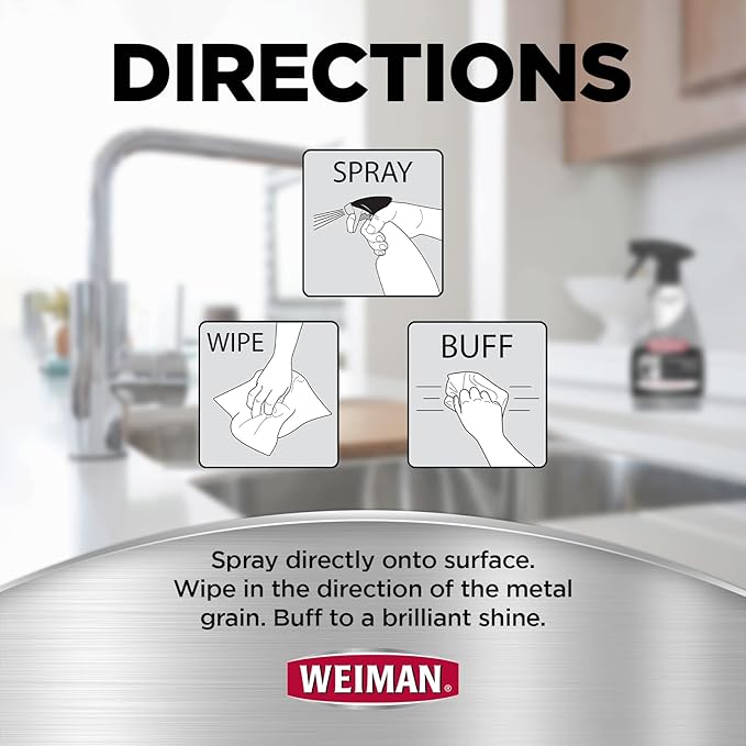 Weiman Stainless Steel Cleaner and Polish - Microfiber Cloth - Protects Appliances from Fingerprints and Leaves a Streak-Free Shine for Refrigerator | Dishwasher | Oven | Grill