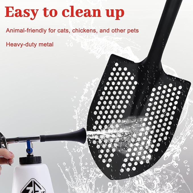 Upgrade Sifting Shovel - 50" Long Sand Sifter Shovel with Hole for Chicken Coop,Mud & Beach Fun, Heavy Duty Rock Sifter, Chicken Poop Scooper for Sand with Ergonomic D-Grip Handle