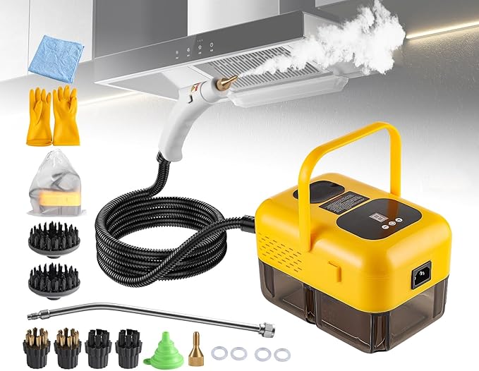 Steam Cleaner for Home, Handheld 2500W High Pressure Steamer for Cleaning, 9-Level Multipurpose Steam Cleaner for Car Floor Upholstery Kitchen Bathroom Grout Tile, 14 Accessories Included, Yellow