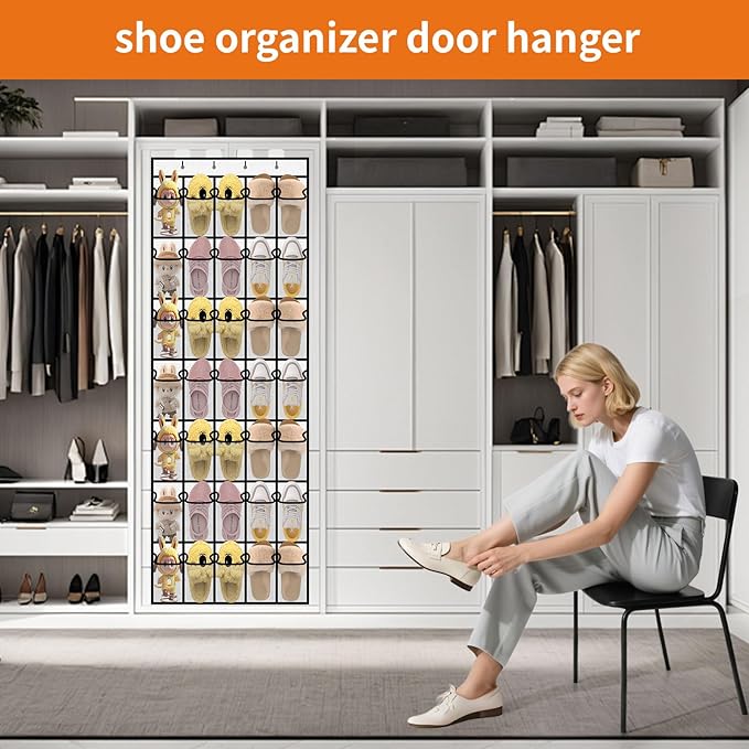 35-Pocket Over the Door Shoe Organizer - Large Mesh Hanging Shoe Rack for Closet, Dorm & Bathroom, HeavyDuty Storage Holder with 4 Metal Hooks, Space Saving Shoe Organizer