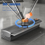 Floor Scrubbing Brush with Squeegee,2 in 1 Grout Brush with 54" Adjustable Long Handle,V-Shape Stiff Brush Bristle,360°Rotation,Bathroom Cleaning Brush for Tile,Deck,Garage,Kitchen,Swimming Pool,Grey