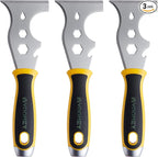 VOOMEY 12-in-1 putty knife, paint scraper tool, stainless steel paint scraper,3 Pack, three color rubber covered handle,metal scraper used for cleaning paint rollers, removing wall cracks,etc