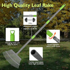 GARDENWORK Rake for Leaves,11&25 Tines Rakes for Lawns,73" Adjustable Garden Rake,Metal Leaf Rakes for Picking Leaves Yard Women Kids Cleanup Grass,Debris,Pine Needles Pick