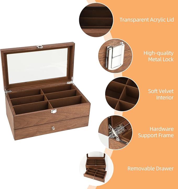 Wooden Sunglasses Organizer Box, Eyewear Display Eyeglass Case, Glasses Storage Box Sunglass Holder Gifts