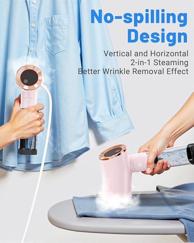 Foldable Travel Sized Steamer for Clothes,Portable Garment Steamer The Voltage of 110-120V, Wattage 1000W, Water Tank Capacity 200 ML, 8 FT Long Power Cord (Pink)