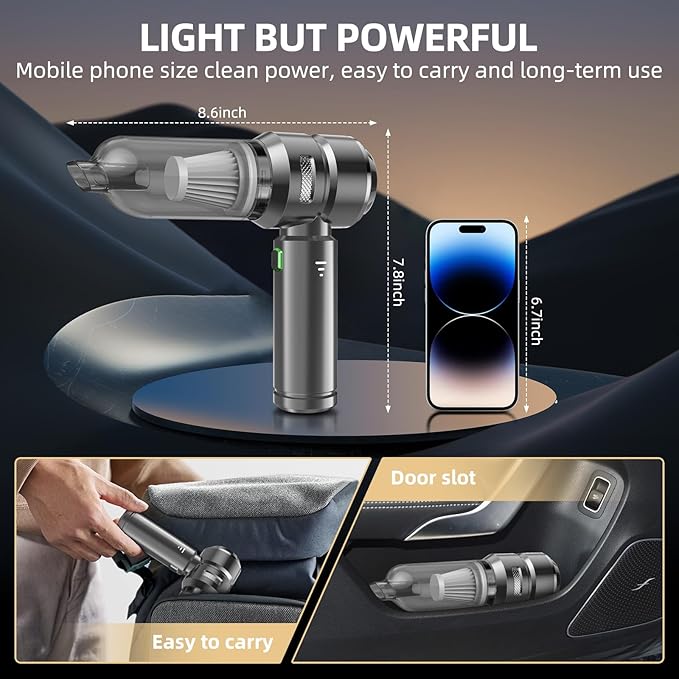 Handheld Vacuum Cleaner, 28000Pa Brushless Motor Cordless Car Vacuum Cleaner, 3-Speed Mini Hoovers with Multiple Brush Heads Hand Held Vacuum Cordless for Office, Home, Kitchen, Car, Pet Hair