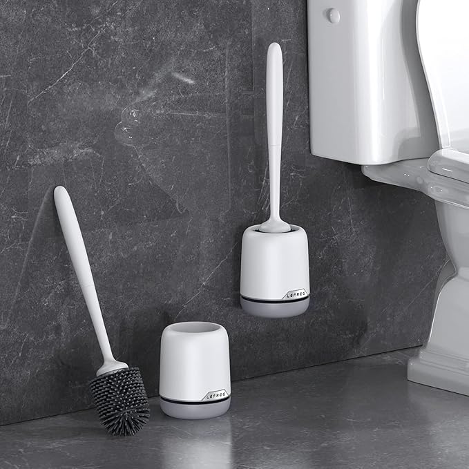 Lefree Toilet Brush and Holder Set, Silicone Brush with Ventilated Holder, Toilet Brush Set for Bathroom, Floor Standing & Wall Mounted Toilet Scrubber Without Drilling