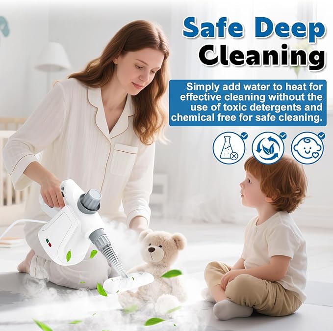 Pressurized Handheld Steam Cleaner 400ML, 9-in-1 Multipurpose Portable Steamer with Safety Lock, Chemical-Free Deep Cleaning for Grout, Floors, Windows, Car, Bathroom, Kitchen, Home