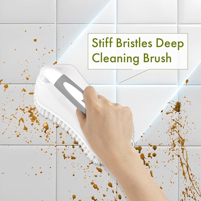 Amazer Scrub Brush for Cleaning Comfort Grip Shower Scrubber Flexible Stiff Bristles with Handle Heavy Duty Cleaner Brush for Tub Sink Carpet Floor - Pack of 2 (Grey+Grey)