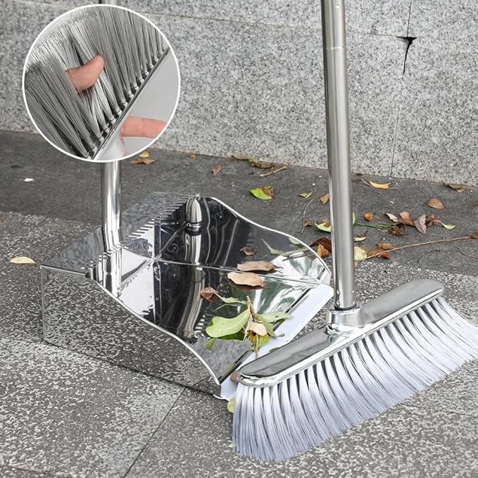 Indoor Soft Bristles Broom and Dustpan Angle Sweeping Dustpan and Broom with Long Handle for Kitchen Hardwood Floor Cleaning (Broom and Dustpan)