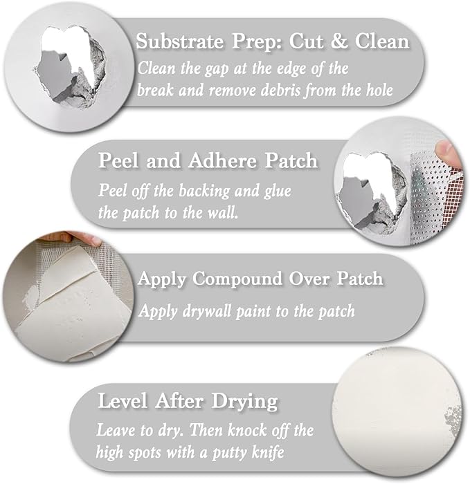 6-Pack Drywall Repair Kit - Heavy Duty Aluminum Self-Adhesive Mesh Patch Set Including 4P 12 x12 Inch & 2P 4x4 Inch Drywall Patch, with Scraper for Large Holes in Walls & Ceilings