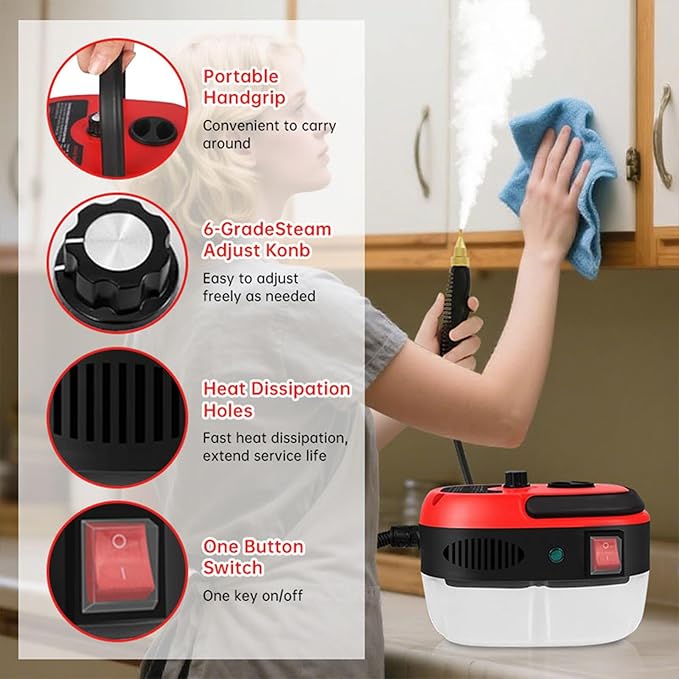 Steam Cleaner, 2500W Portable High Temp Bathroom Power Steamer Cleaning Machine, High Pressure Steamer for Cleaning, Handheld Steam Cleaner for Home For Home Use Kitchen Grease Car Detailing