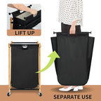 STORAGE MANIAC 3 Section Laundry Sorter, 35.9 Gal (136 L) Laundry Hamper Cart with Heavy Duty Rolling Lockable Wheels and Removable Bags, Clothes Organizer Basket Clothes Separator Hamper, Bamboo