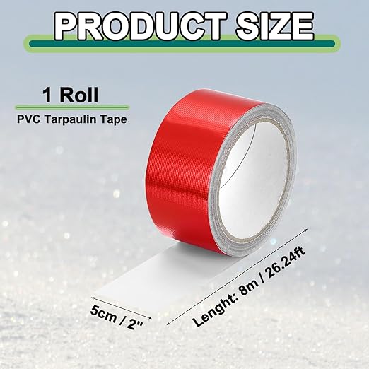 PATIKIL Awning Repair Tape 8m x 5cm Waterproof Canvas Tape High Adhesive Tear Repair Patch Kit for PVC Tarpaulin Tent Awning Fabric RV Sail Boat Cover, Red (2" x26.24ft)