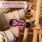 Pink Drill Tool Set Kit DEKOPRO Power Cordless Drill Tool Box with 12V Electric Pink Drill Driver Set for Women Home Hand Repair Tools Sets Drills Case