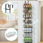 8-Tier Over the Door Organizer with Baskets - Metal Spice Rack Hanging Storage Rack for Pantry, Kitchen, Spices & Laundry, Adjustable Shelves, Heavy Duty Hanging Storage Organizer Door Mount, Black