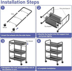3 Tier Rolling Cart, Rust-Resistant Mesh Wire Metal Utility Cart with Wheels & 4 Side Hooks, Tool-Free Assembly, for Kitchen, Bathroom, Laundry Room, Living Room, Pantry, Dorm