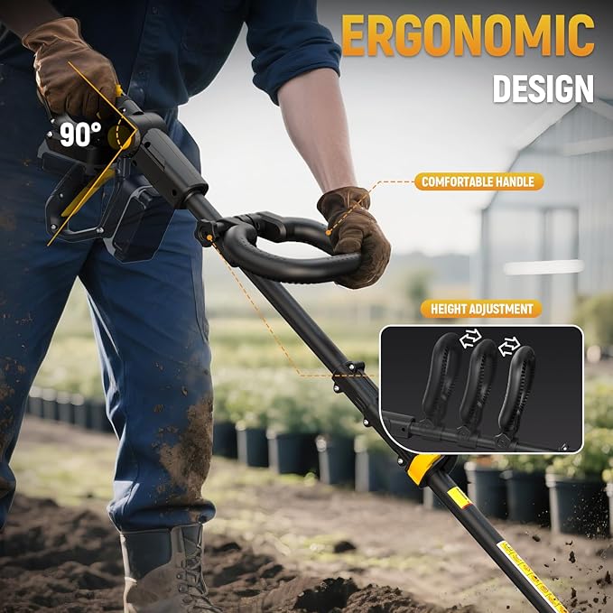Cordless Tiller Cultivator Fit for DeWALT 20v Max Battery, 360RPM Electric Rototiller 7.8″ Tilling Width & 5″ Depth for Gardening & Farming(Battery not Included)