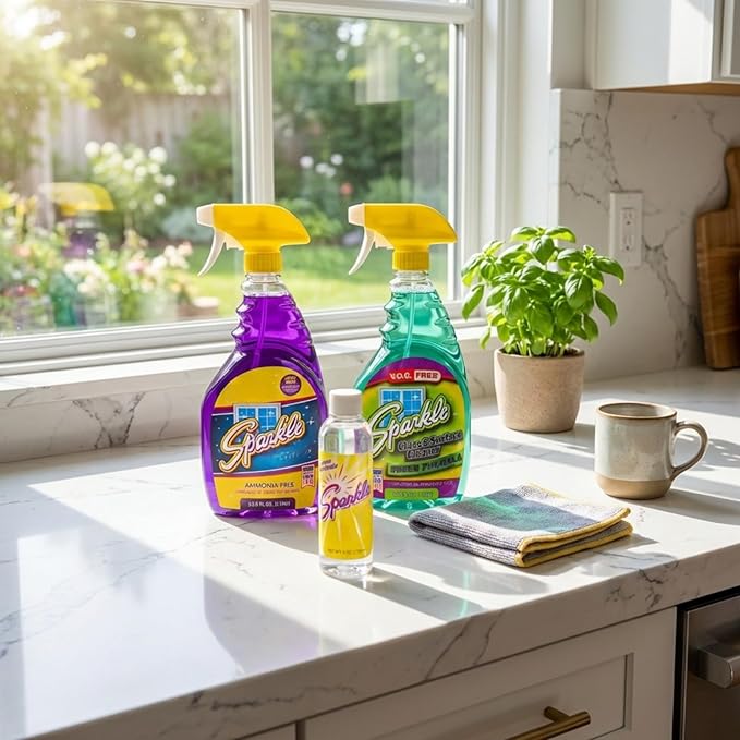 Sparkle Glass Cleaner, Ammonia-Free Streak-Free Formula, 33.8 fl oz Spray Bottle, Safe for Windows, Mirrors & Glass Surfaces (1 Pack)