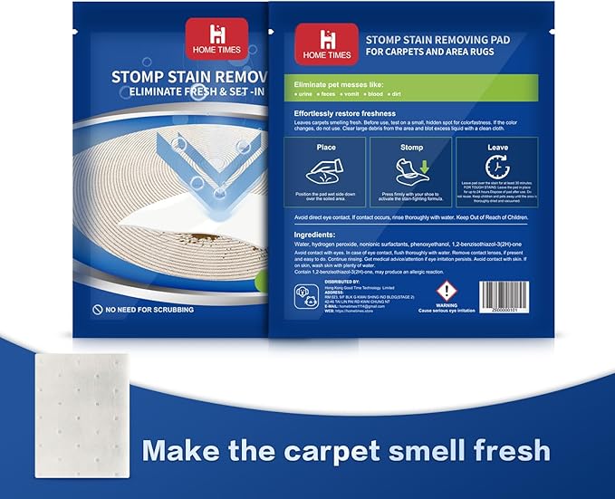Home Times Carpet Cleaning Wet Wipes, Pet Lifting Pads + Oxy for Stain Removal on Carpet & Area Rug Cleaning, 20 Count(Pack of 1)