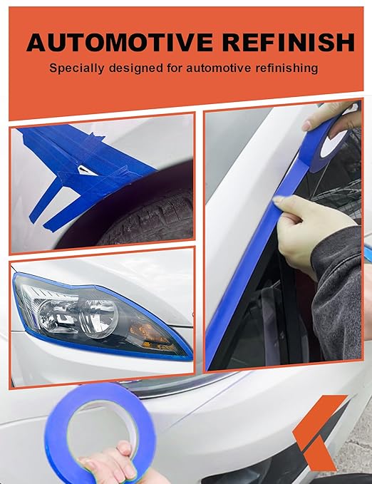 Blue Painter's Tape for Car Paint No Residue Auto Masking Tape for Automotive Painting - Heat Resistant for Paint Booth, 0.94 Inches x 60 Yards, 6 Rolls