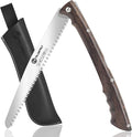 Folding Pruning Saw 10 Inch with Leather Sheath and Wenge Wooden Handle, SK5 Steel Blade, Foldable Hand Saw for Camping, Survival, Wood Cutting, Bushcraft and Tree Trimming
