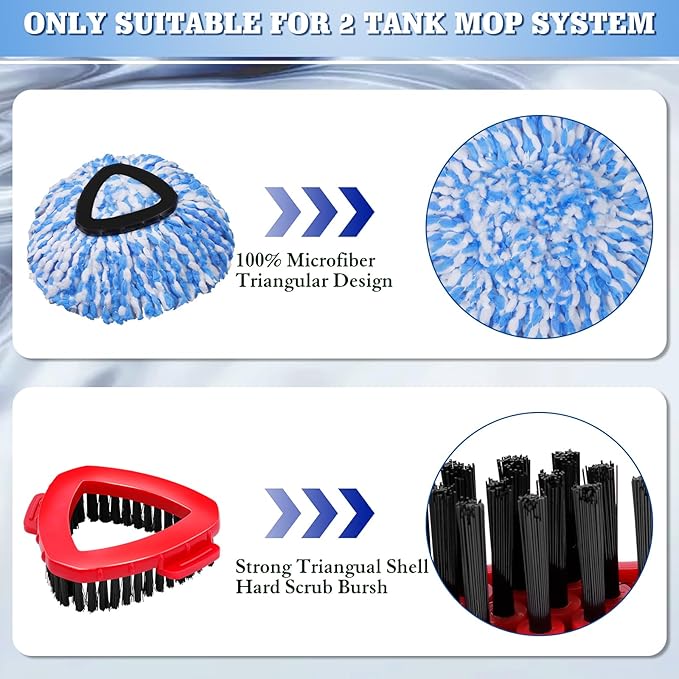 4 Pack Spin Mop Replacements Head Compatible for Oceda RinseClean 2-Tank System,Microfiber Spin Mop Refills Head,1 Mop Scrub Brush + 1 Mop Base + 4 Pack Cleaning Floor Mop Head