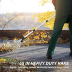 Adjustable Garden Leaf Rake for Leaves 68 inch Garden Tools Set, Leaf Bag and Gloves, Long Handle Stainless Steel Metal Heavy Duty Rake for Yard Lawn Shrub Garden Beds