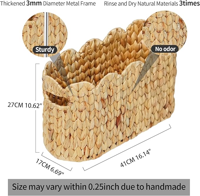 Toilet Paper Storage Basket,Scalloped Wicker Basket for Bathroom Organizers and Storage,Hand-Woven Rattan Bathroom Decor Accessories,Natural Water Hyacinth