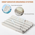 Koville Natural Marble Soap Dish for Shower, Stone Soap Tray for Bathroom, Bar Soap Holder for Sink, Stripe Grooves Saver Stone Dish Tray Keep Bars Dry Easy Clean(Palissandro Classico)