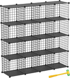TUMUCUTE Wire Cube Storage Organizer, Metal Storage Shelves Bookshelf, Stackable Modular Closet Organizer for Bedroom Living Room, Office,Storage Shelves（16-Cube，Black）
