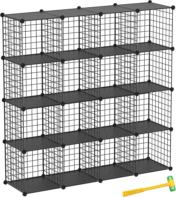 TUMUCUTE Wire Cube Storage Organizer, Metal Storage Shelves Bookshelf, Stackable Modular Closet Organizer for Bedroom Living Room, Office,Storage Shelves（16-Cube，Black）
