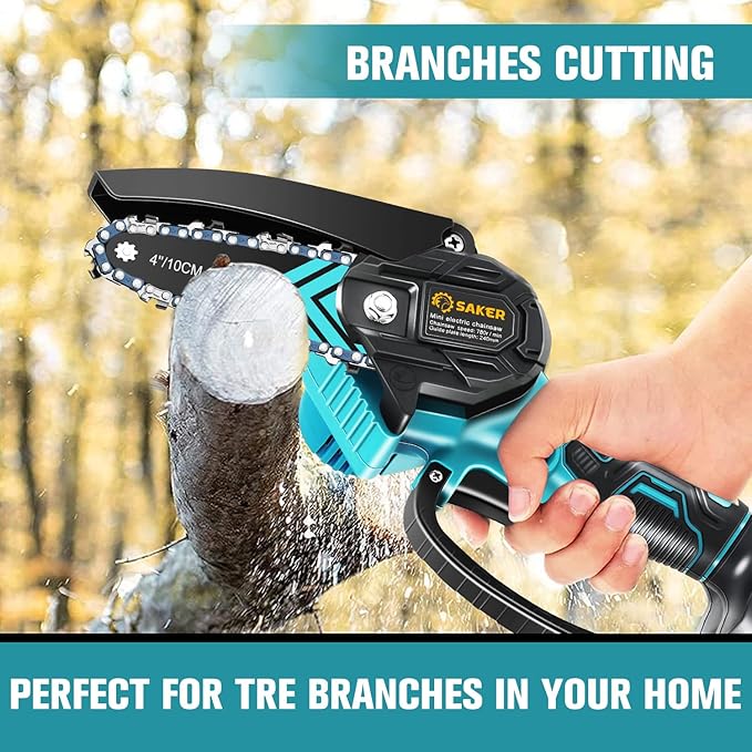 Saker Mini Chainsaw,Portable Electric Cordless Chainsaw,Battery Powered,Small Power Handheld Chain Saws Pruning Shears for Tree Branches,Christmas Gifts for Men Dad Women(2 Batteries&3 Chains)
