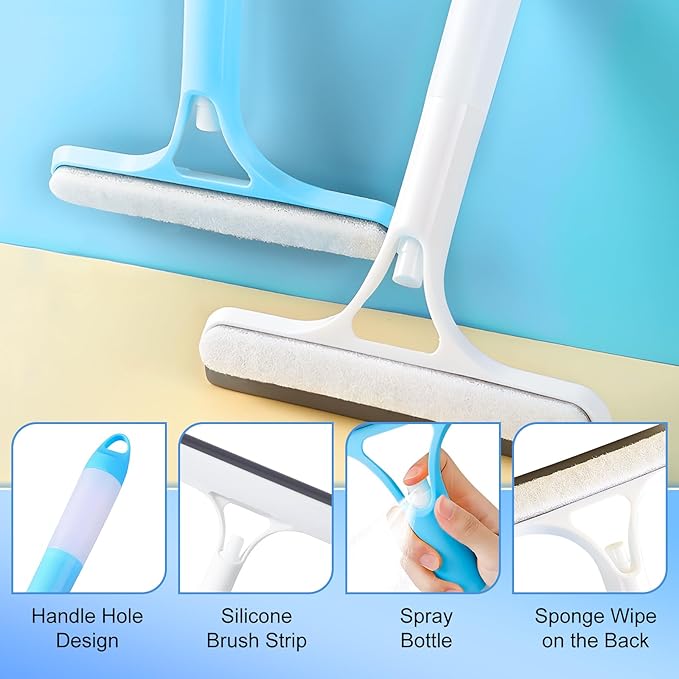 3 in 1 Spray Squeegee, WindowSqueegee with Spray, 3 in 1 WindowSqueegee Cleaning Scraper, Spray WindowSqueegee Cleaner with Spray Bottle for Car, Home, Kitchen Windows (Blue+White)