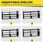 Power Tool Organizer Wall Mount with 8-Drill Holders-600Lbs Load Heavy Duty Metal 4-Layers Garage Storage & Organization Battery Tools Rack with Side Panels Utility Racks Workshop Gifts for Men