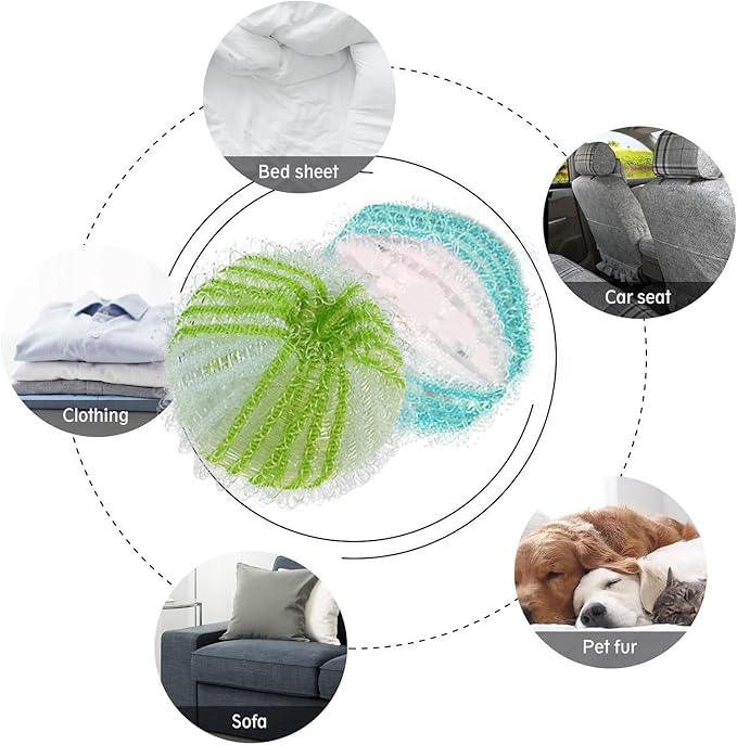 Pet Hair Remover for Laundry, 12 PCS Reusable Pet Hair Remover Balls, Washing Machine Hair Catcher for Dog and Cat Hair Removal, Gentle Lint Collector for Laundry Care, Blue & Green