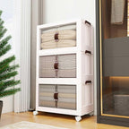 Luxdecor Plastic Storage Bins With Lids-Stackable Plastic Storage Bins on Wheels, Closet Organizers and Storage Cabinet with Doors,Larger 4Tier