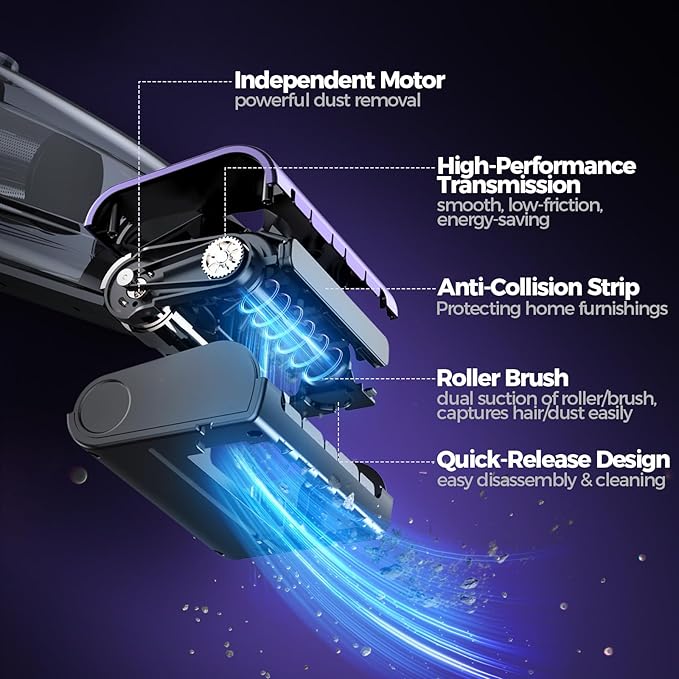 Pet Hair Handheld Vacuum Cordless: 20000PA High Power Car Vacuum with Motorized Brush and LED Light, Rechargeable Hand Held Vacuum Cleaner with Reusable Filter for Car, Home, Office & Pet, Purple