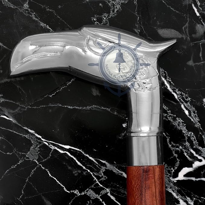 Deluxe Walking Sticks | Rosewood Crafted Cane with Solid Brass Chrome Decorative Bars | Nagina International