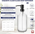 GMISUN Glass Soap Dispenser with Pump, 2 Pack Clear Bathroom Hand Soap Dispenser with Stainless Steel Pump, 16 Oz Refillable Kitchen Hand and Dish Soap Dispensers Set, Modern Liquid Pump Bottles