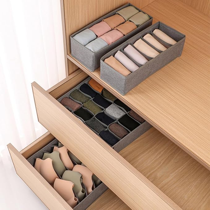 8 Pack Dresser Drawer Organizer Clothes Underwear Sock Storage Drawer Dividers Grey Foldable Closet Organizer Storage Box