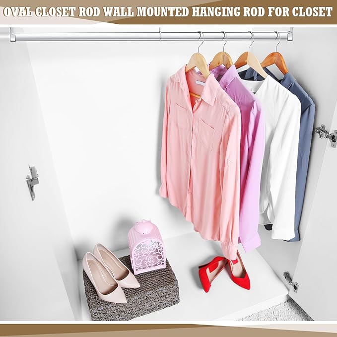 Tandefio Chrome Closet Rod 92 Inch with Oval Closet Rod 6 End Supports for Laundry Room Hanging Clothes Waterproof Shower for Curtains(Silver,6 Sets)