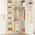 DIMJ Closet Organizers and Storage - Fabric Bins with Drawers for Closet Foldable Clothes Organizers with Clear Window, Stackable Storage Drawers Units for Bedroom, Living Room, Medium 6-Pack, Beige
